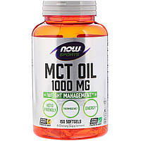 Масло МСТ, MCT Oil, NOW, 1000 мг, 150 желатиновых капсул