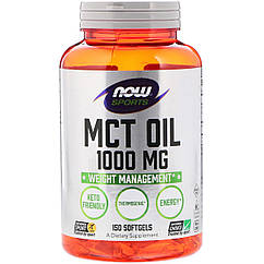 Масло МСТ, MCT Oil, NOW, 1000 мг, 150 желатинових капсул