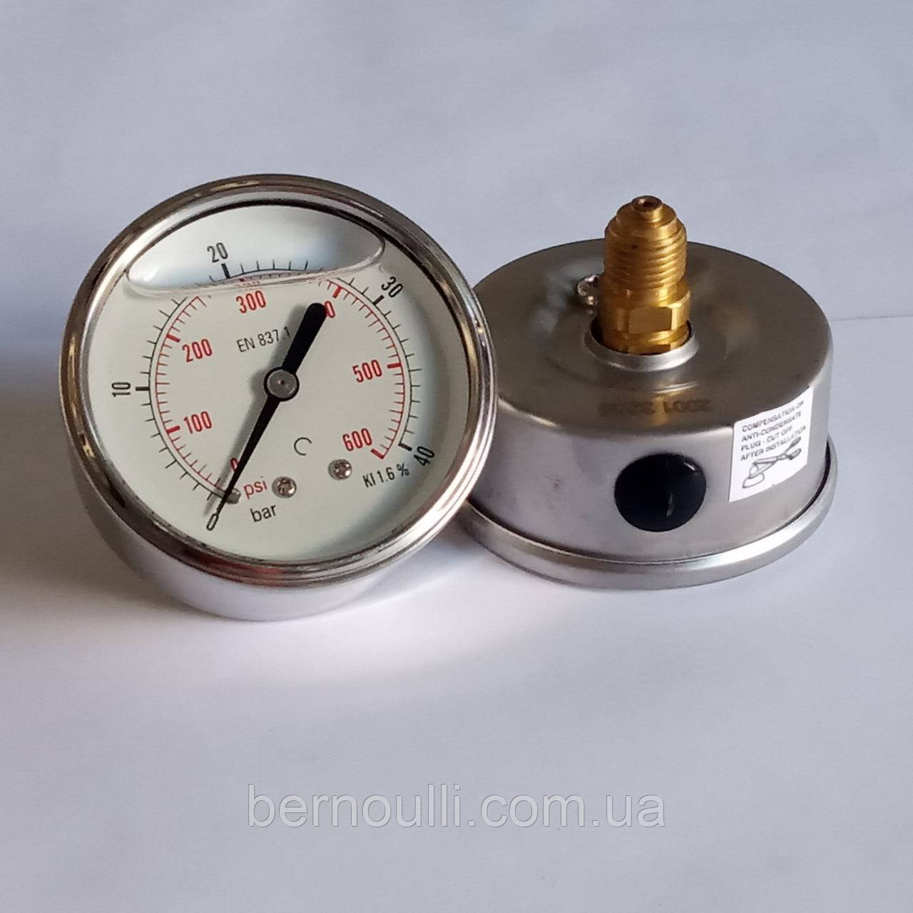 Манометр гліцериновий Ø63мм 40 bar 1/4", фото 1
