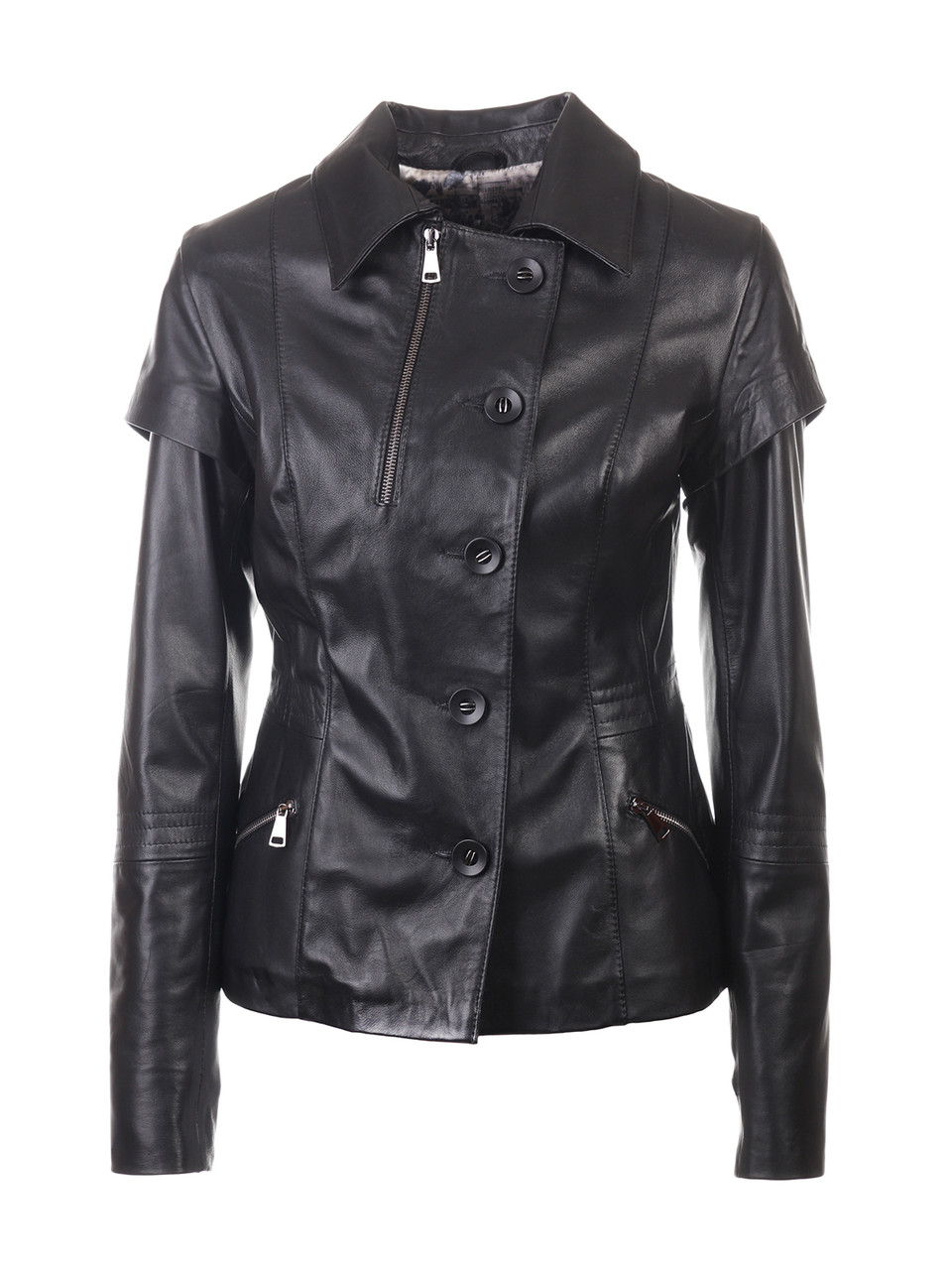 Кожаная куртка жилетка VK черная на пуговицах (Арт. VK202) - фото 1 - id-p52072934