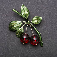 Брошка Вишеньки жовтий метал 55х43мм купити біжутерію дешево оптом в інтернеті