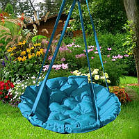 Подвесное кресло гамак для дома и сада 80 х 120 см до 100 кг голубого цвета, Подвесной круглый гамак