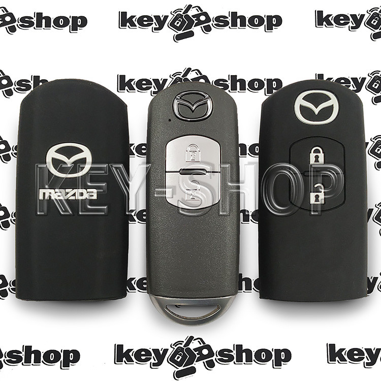 Чехол (черный, силиконовый) для смарт ключа Mazda (Мазда) 2 кнопки - фото 1 - id-p276621435