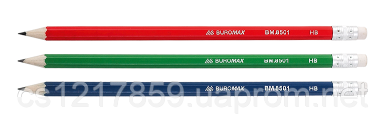 Олівець графітовий COLOR НВ з гумкою асорті Buromax BM.8501