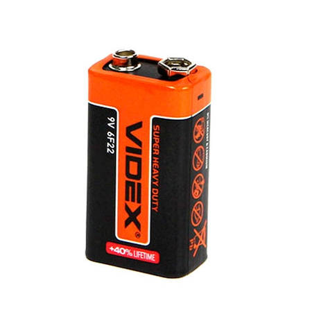 Батарейка крона VIDEX CR-9V 6F22 9В, батарея, сольова, фото 1