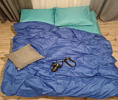 Однотонний двоспальний комплект постільної білизни "Синій-бірюза"