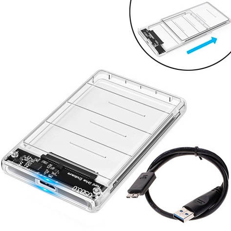 Кишеня корпус 2.5 жорсткого диску HDD/SSD, SATA, USB 3.0, прозора, фото 1