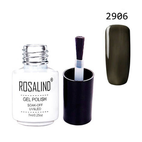 Гель-лак для нігтів манікюру 7мл Rosalind, шелак, 2906 темно-сірий, фото 1
