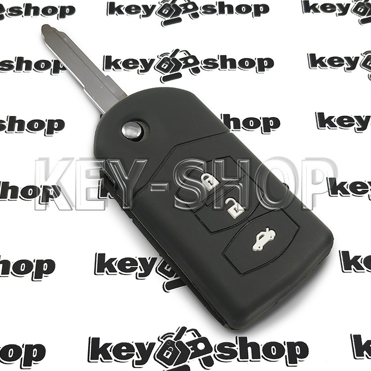 Чехол (силиконовый) для выкидного ключа Mazda (Мазда) (черный) 3 кнопки - фото 3 - id-p277038428