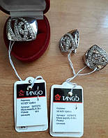 Комплект: серебряные ажурные серьги и кольцо с камнями