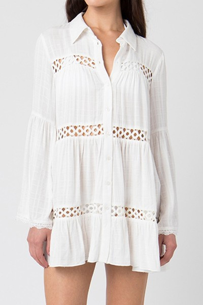 Туніка-сорочка жіноча пляжна коротка з воланами, біла