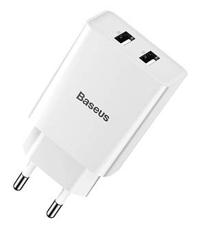 Зарядний пристрій (зарядка) для телефону Baseus 2.1 A 10.5 W 2xUSB Speed Mini Білий (CCFS-R02), фото 1