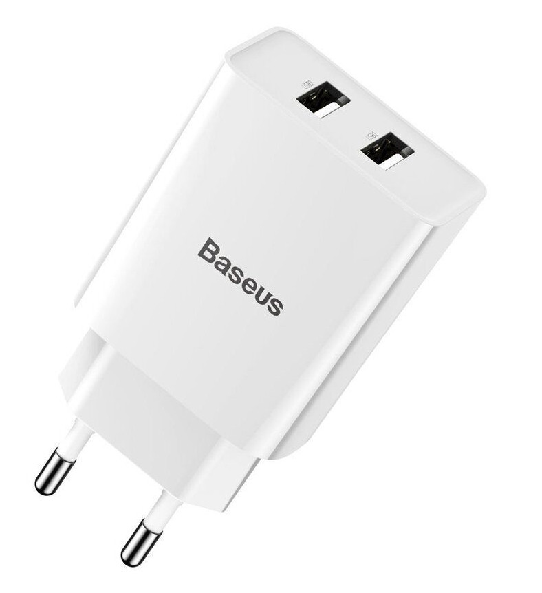 Зарядний пристрій (зарядка) для телефону Baseus 2.1 A 10.5 W 2xUSB Speed Mini Білий (CCFS-R02)