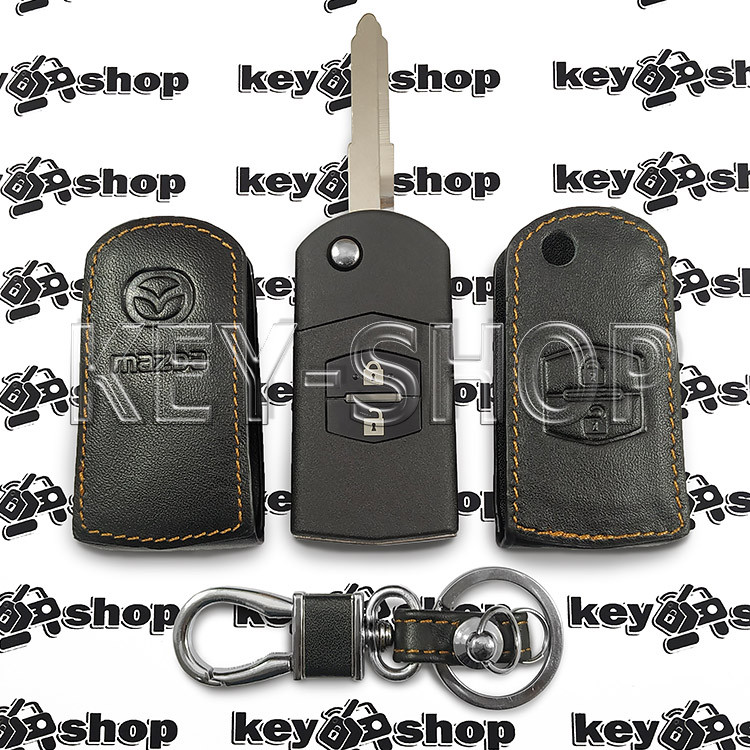 Чехол (кожаный) для выкидного ключа Mazda (Мазда) 2 кнопки - фото 1 - id-p472331950