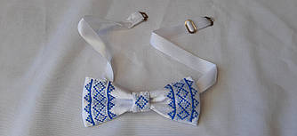 Краватка - метелик з вишивкою, біла з синім