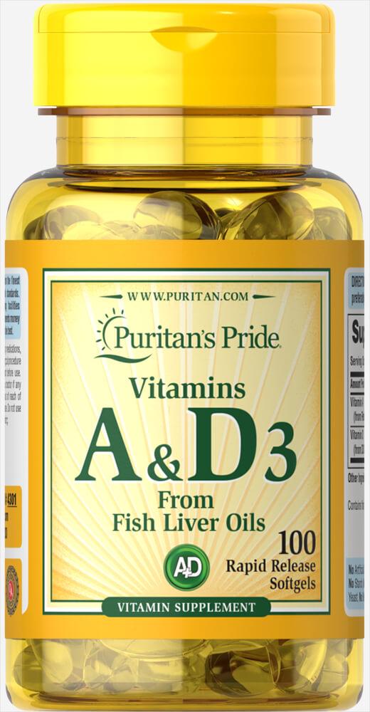 Puritan's Pride Vitamin A & D Complex 5000/400 IU - 100 капс укрепление костей и иммунной системы