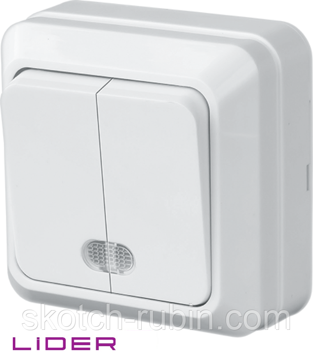 Вимикач двоклавішний TM LiDER LVO10-781 з підсвічуванням серія "Легенда"