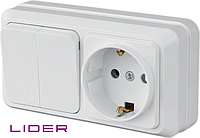 Вимикач з розеткою TM LiDER LVR10-800 (викл. 2 клавіші + розетка 1 м.) серія "Легенда"