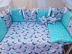 Набір постільної білизни в дитяче ліжечко "Зірочки" - Бортики в ліжечко - 8 предметів