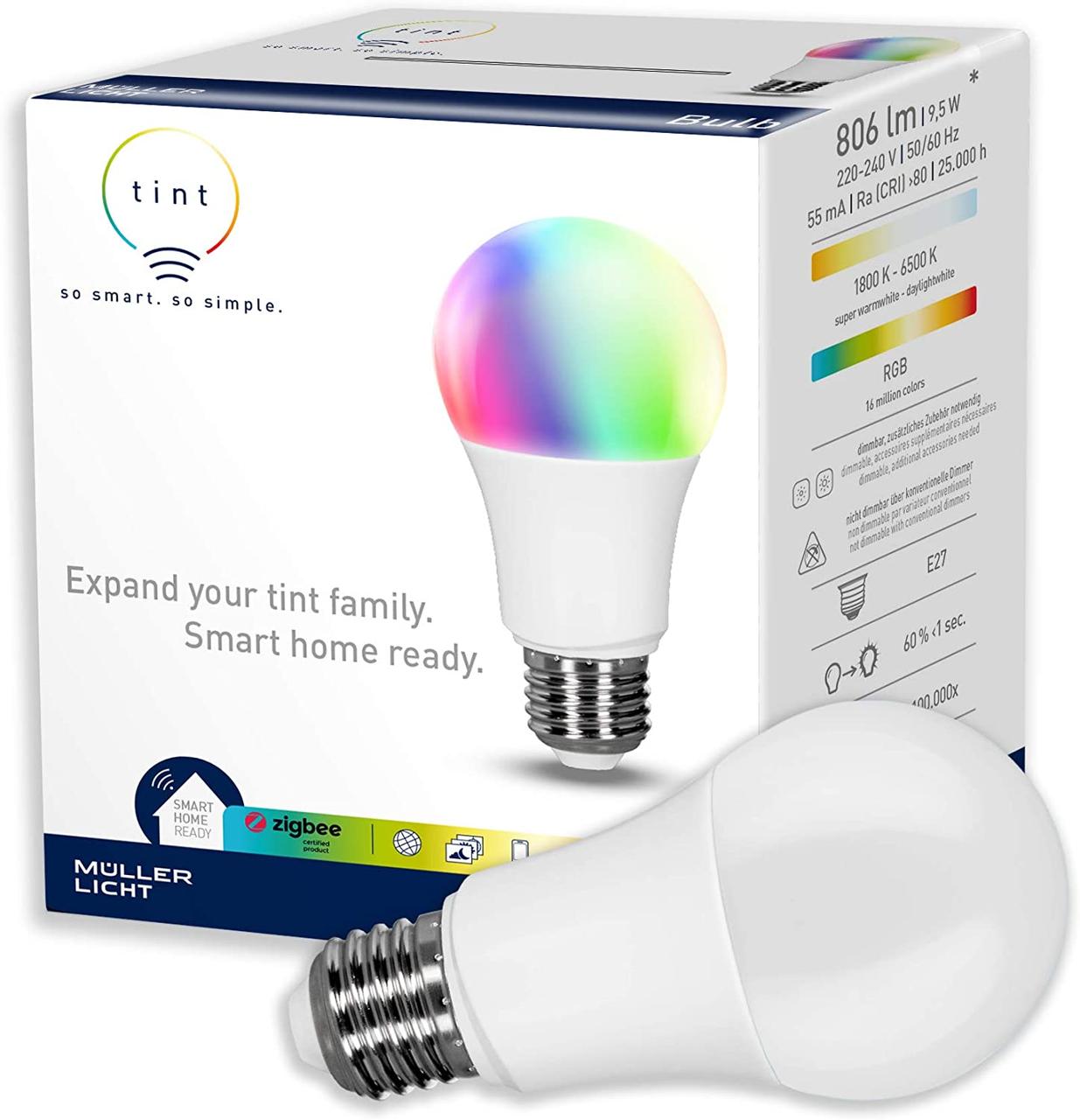 Розумна світлодіодна лампа Müller-Licht E27, біле та кольорове світло