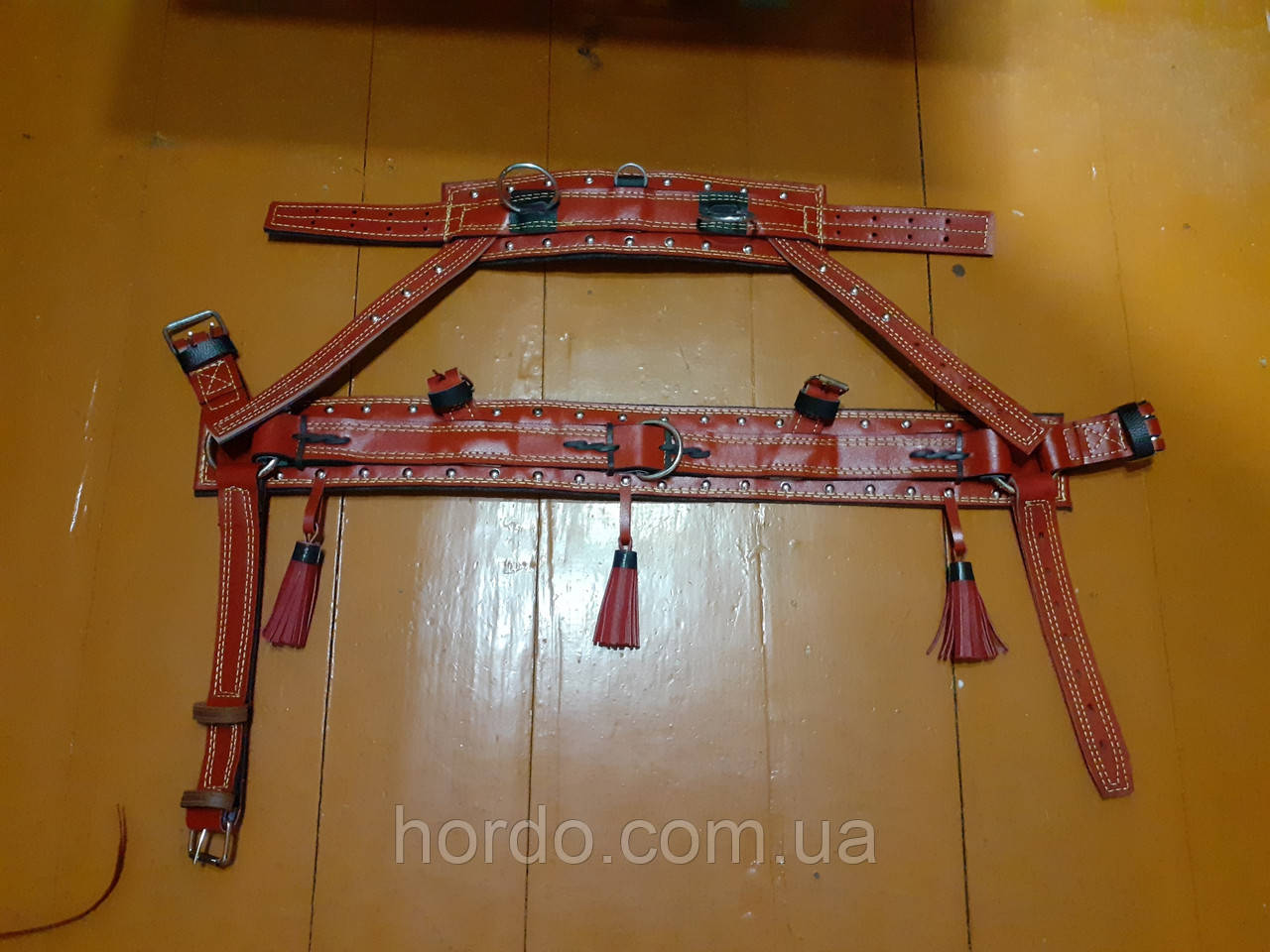 Упряж віслюку, шлея, наритник, все в закльопках з китичками, фото 1