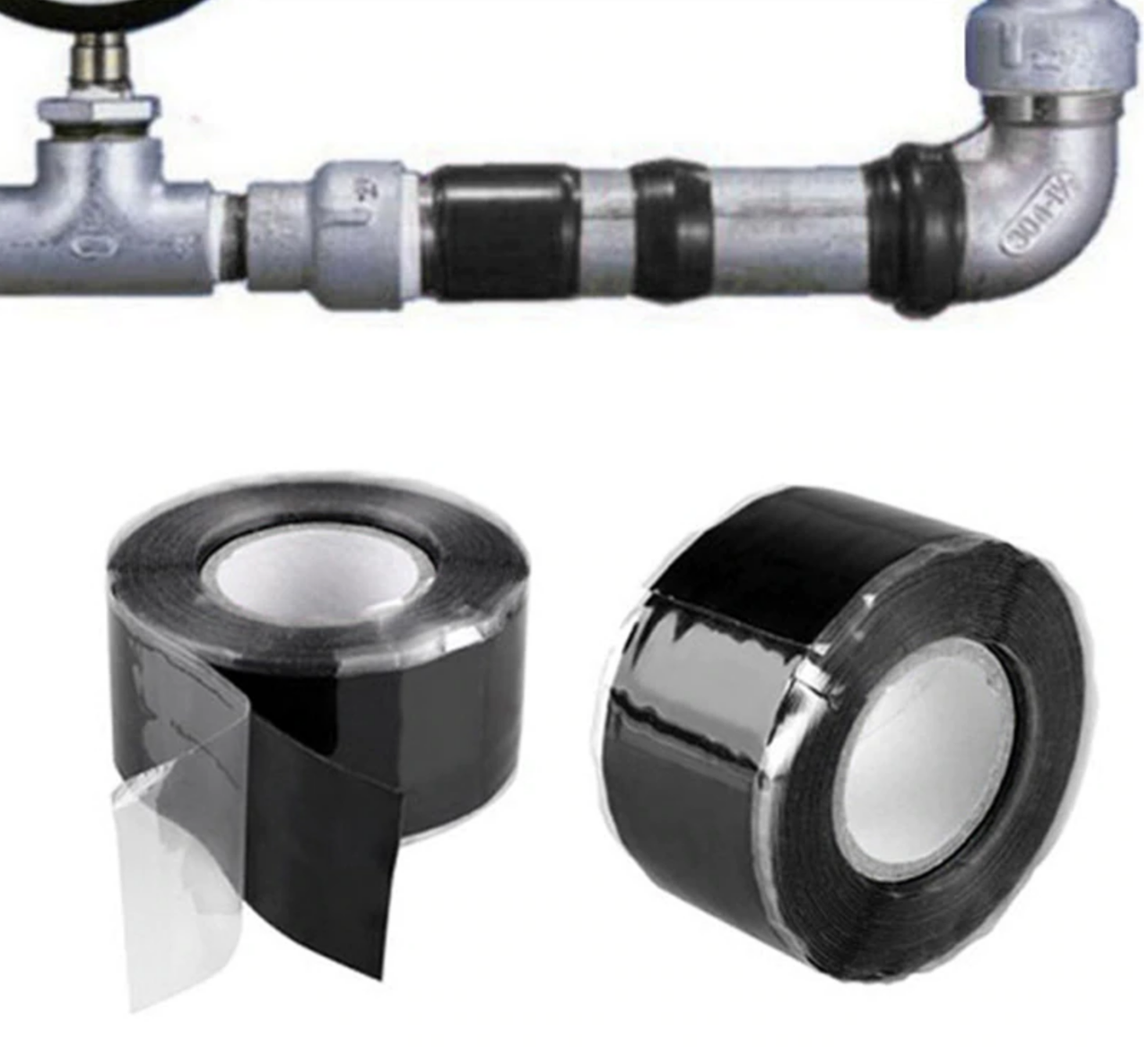 Flex Tape - універсальна супер міцна водонепроникна самоклеюча стрічка з захистом від протікань 1.5м чорний