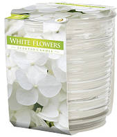 Аромасвеча у фактурному склі Bispol білі квіти 8 см (snw80-1-179)