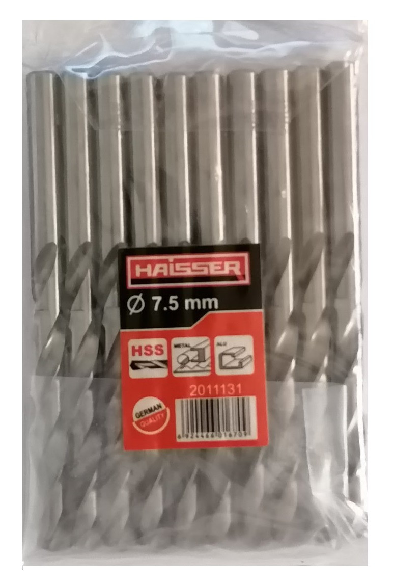 Свердло по металу 7.5х69х109 мм циліндричний хвостовик (DIN 338), HAISSER (HS101018/2011131) 15848