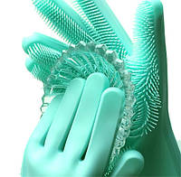 Силиконовые перчатки для мытья и чистки Magic Silicone Gloves с ворсом green! Новинка