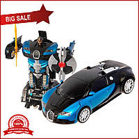 Машинка Трансформер Bugatti Robot Car Size 18 СИНЯЯ, хорошая цена