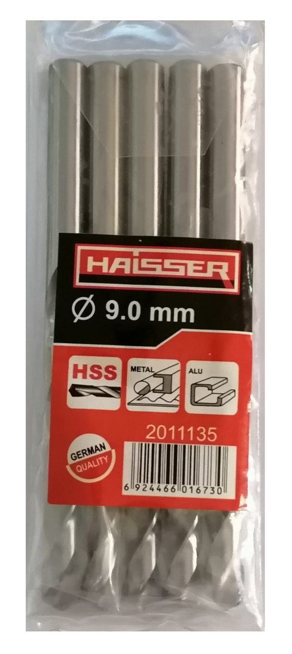 Свердло по металу 9.0х81х125 мм циліндричний хвостовик (DIN 338), HAISSER (HS101021/2011135) 15851