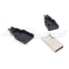 Роз'єм штекер USB-A, чорний із корпусом і кабельним введенням