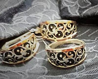 Комплект серебряных украшений: кольцо, серьги (золотые пластины, эмаль)