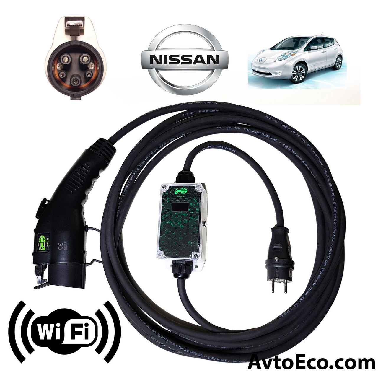 Зарядний пристрій для електромобіля Nissan Leaf AutoEco J1772-16A-Wi-Fi