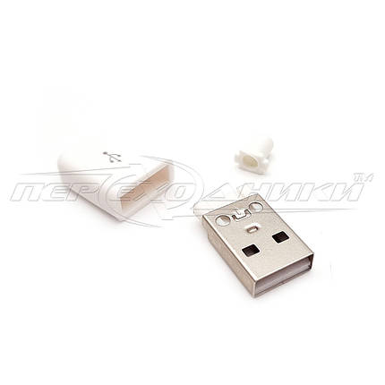 Роз'єм штекер USB-A ,глянцевий білий з корпусом і кабельним вводом, фото 2