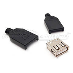 Роз'єм гніздо USB-A, чорний із корпусом і кабельним введенням