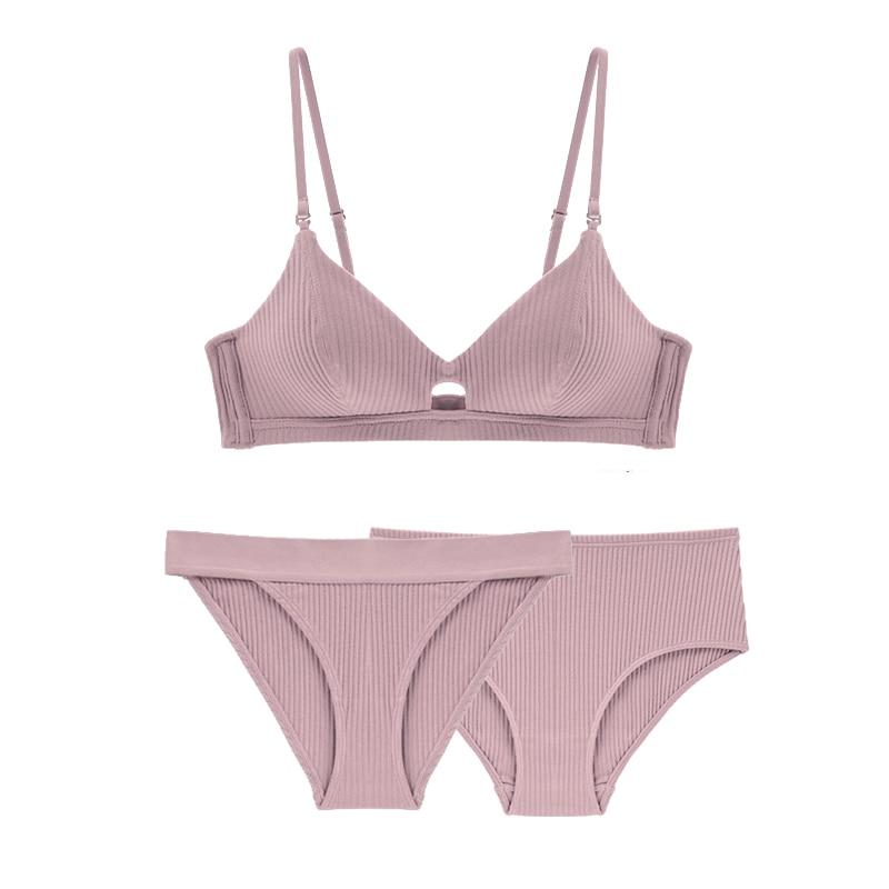 Комплект жіночої нижньої білизни. Набір бавовняний з ліфа і 2-х трусиків, розмір L (рожевий), фото 1