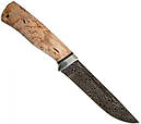 Ніж АїР Бекас, дамаська сталь, ручка карел. береза (довжина:26.0 см, лезо: 13.5см), ножні шкіра, фото 2