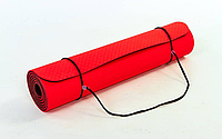 Килимок для йоги та фітнеса TPE+TC 6 мм Червоний, фото 3