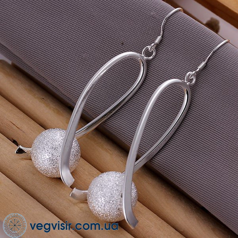 Модні висячі сережки з кульками стерл. срібло 925 сережки стильні вечірні довгі