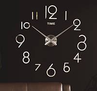 Настенные объемные 3D часы большие 120см с арабскими цифрами цвет серебро diy сделай сам Art Clock 4954