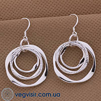 Модні круглі ламані сережки кільця потрійний круг стерл. срібло 925 сережки стильні вечірні довгі висячі