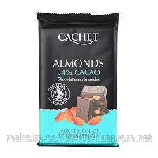 Чорний шоколад Cachet Almonds з мигдалем 54% Cacao, 300 г