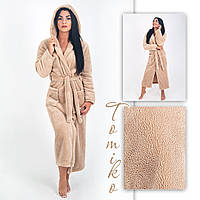 Халат жіночий махровий із капюшоном довгий смарагд.