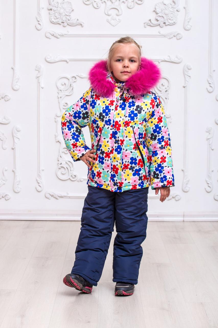 Комбінезон зимовий дитячий на дівчинку з опушкою на флісі вівчині 2-4 роки кольоровий, фото 1