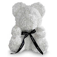 Мишка из Роз 25см, Мишка из цветов в подарочной упаковке Белый