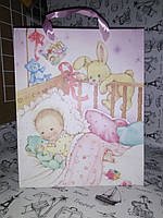 Пакет подарочный розовый Baby ,присыпка - блестки, 26*32*10см 5509