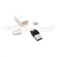 Роз'єм штекер micro USB 5pin, білий із корпусом HQ