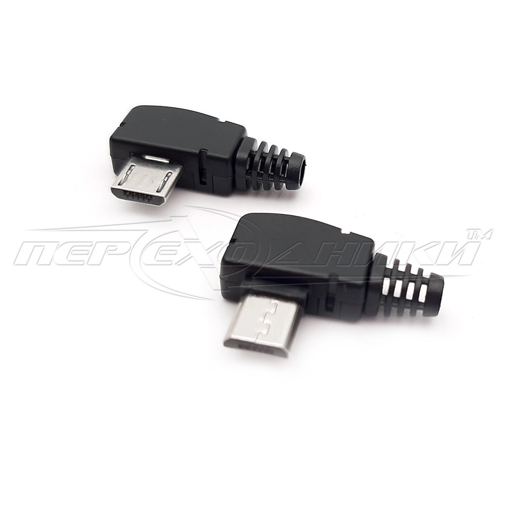Роз'єм штекер micro USB 5pin кутовий, чорний із корпусом