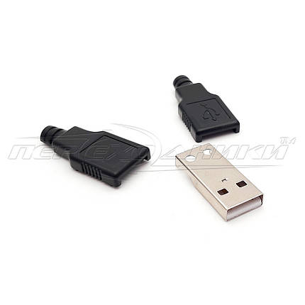 Роз'єм штекер USB-A , чорний з корпусом і кабельним вводом, фото 2